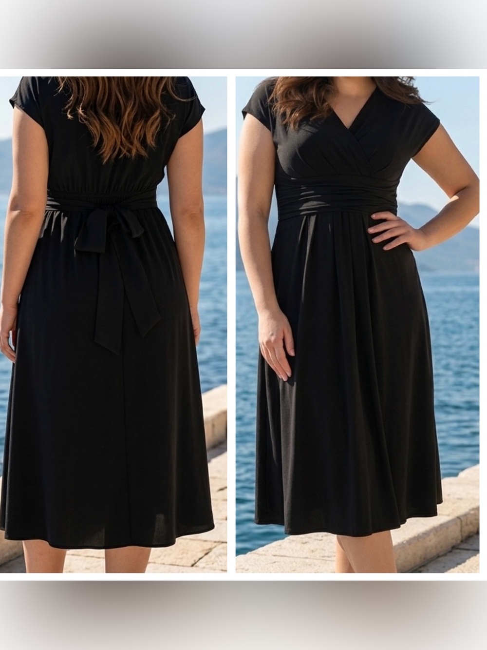 HALARA Women Sz 3X Breezeful Black Wrap-Style V-Neck double tie waist Midi Dress